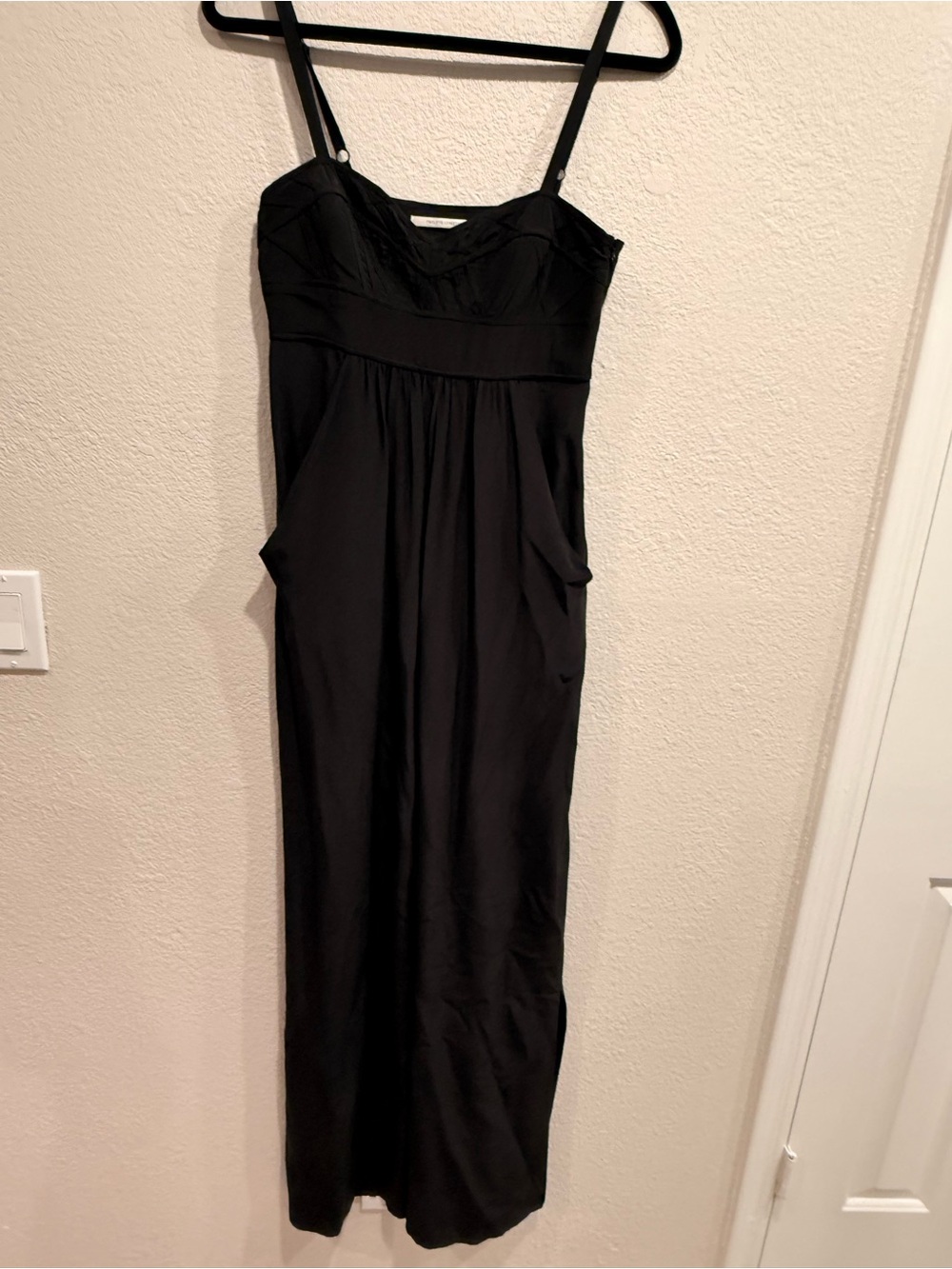 Cynthia Vincent Black Textured Dress with Spaghetti Straps